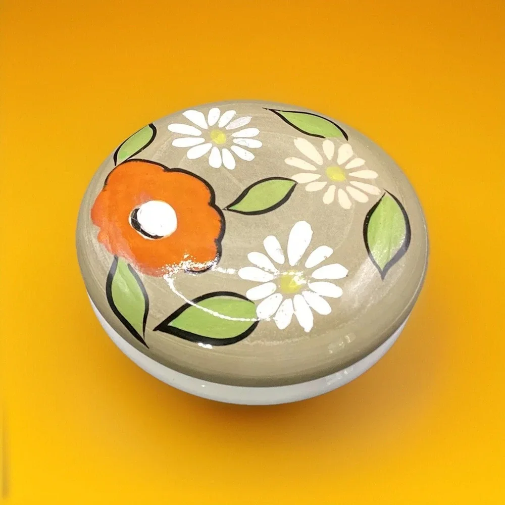 Hand‎ Painted Vintage Floral Ceramic Canister w/ Lid-7
